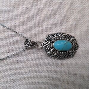 Sterling Silver Turquoise Pendant Necklace, New, Bali, Genuine Gemstone, 18+2"